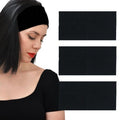MLMOMVME Headbands for Women 3 Pcs Black Wide Cotton Non-slip Stretchy Elastic Head Wrap Holder Hair Accessories