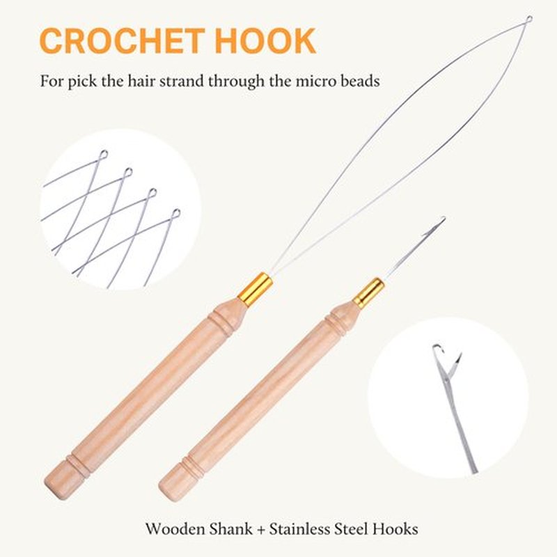 DOORES Hair Extensions Tool Kit, Sew in Weft Hair Extensions Tool Kit, 200 Pcs Silicone Beads, 4 Types Crochet Needles, 1 Pulling Loop, 1 Crochet Hook, 1 Thread, 1 Three Hole Plier, (Black)