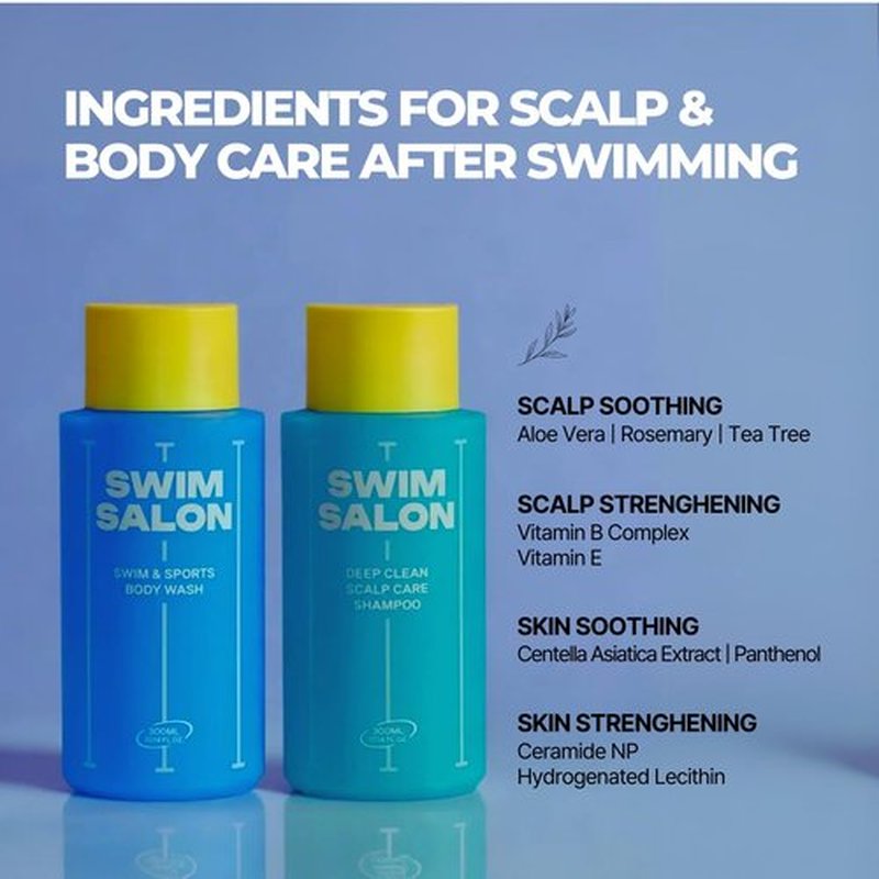 SWIM SALON Chlorine Removing Shampoo & Body Wash Set for Swimmers | Vitamin C | Clarifying, Hydrating, Refreshing | Free of Sulfates, Silicones, Parabens (10.58 oz each)