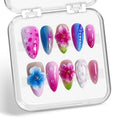 Handmade Press on Nails Medium Almond Arylice Nails - Luxury 3D Flower and Droplet Designs Gradient Fake Nails Full Cover Thick and Muti-Layer Gel False Nails for Women Nail Art Accessories（M)