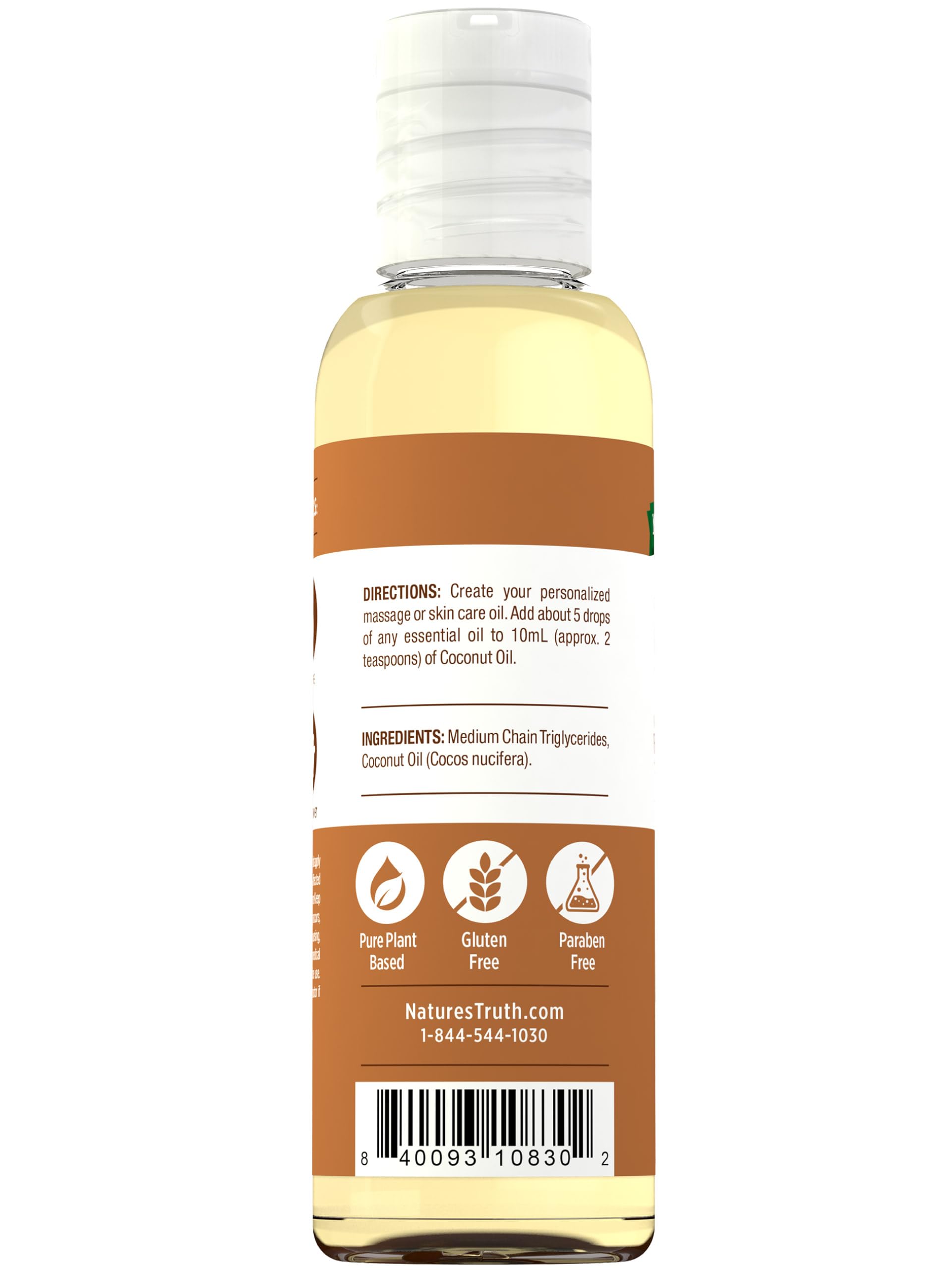 Nature's Truth Coconut Oil for Skin | Unscented Liquid Oil | Pure Plant Based | Paraben and Gluten Free | 4 oz