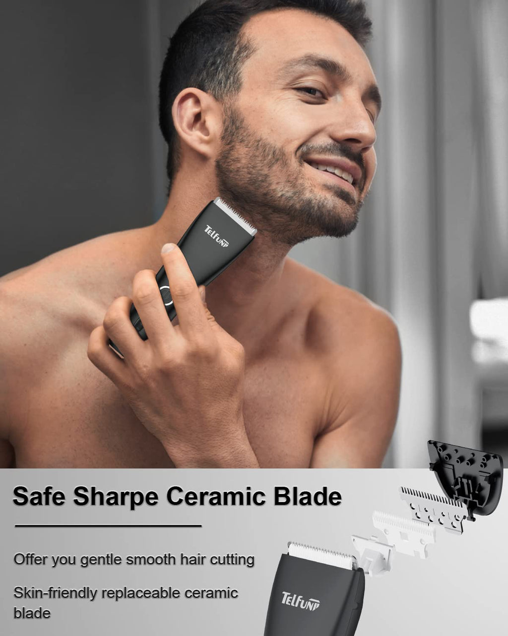 Telfun Body Trimmer for Men, Ball Trimmer & Shaver, Upgrade Electric Groin Hair Trimmer with Dock 2 Ways Charging, Replaceable Ceramic Blade Heads, Waterproof & Wet/Dry Clippers Male Electric Razor