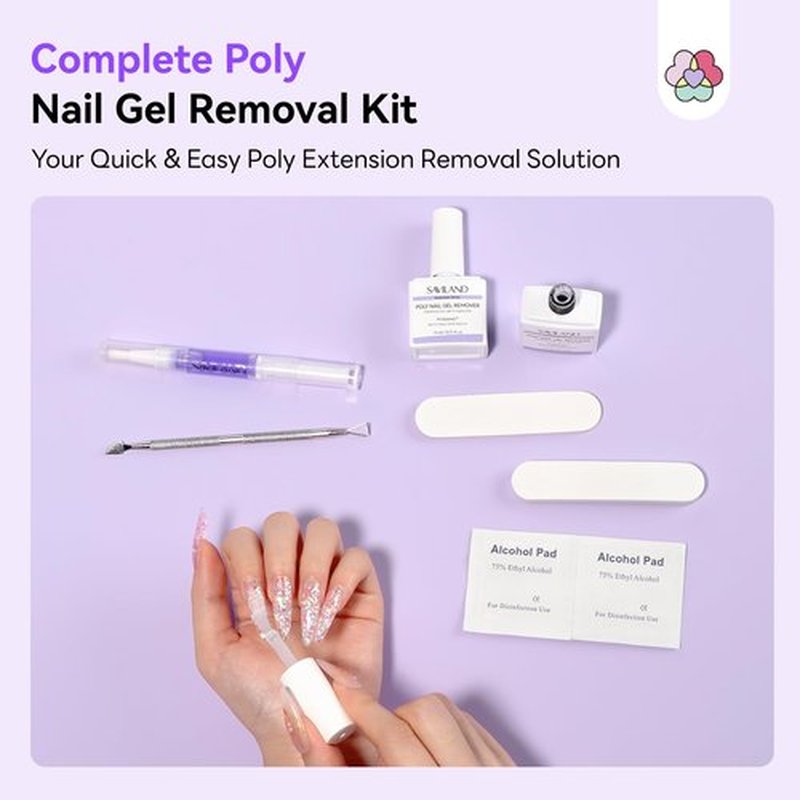 SAVILAND Poly Gel Nail Remover Kit: 2PCS Fast Gel Remover for Nails, Easy & Gentle No Need Soaking or Wrapping, Gel Remover Kit with Cuticle Oil Pen and Scraper for Professional Nail Remover Kit Tools