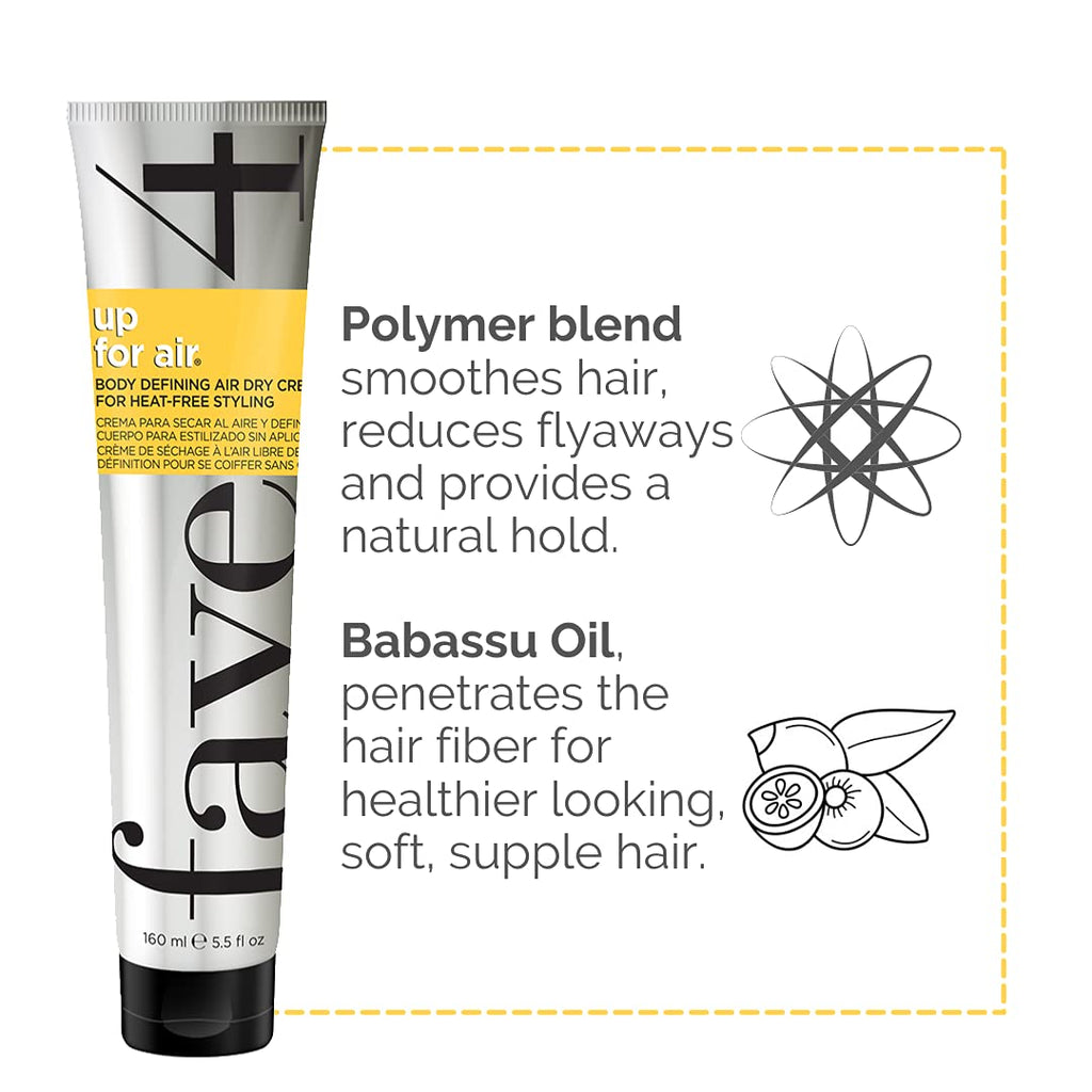 fave4 hair Up for Air Styling Cream, Air Dry Cream for Heat Free Styling & Smoothing, 5.5 fl oz