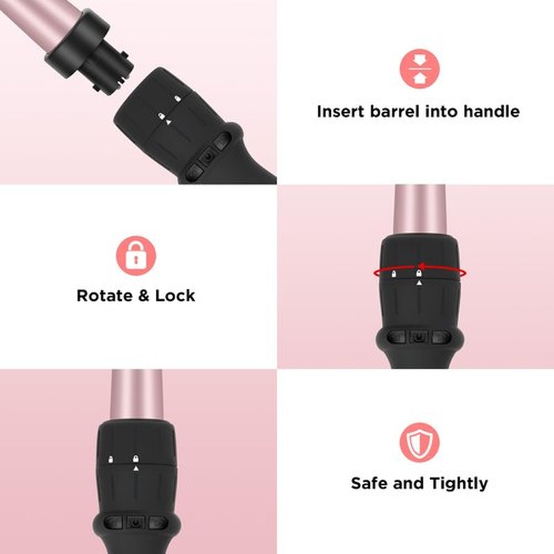 Curling Iron with Clamp PARWIN PRO BEAUTY 7 in 1 Curling Wand Set 0.5 to 1.5 Inch Interchangeable Barrels Adjustable Temp. Negative Ionic, Travel Dual Voltage 60mins Auto Shut Off, Rose Pink