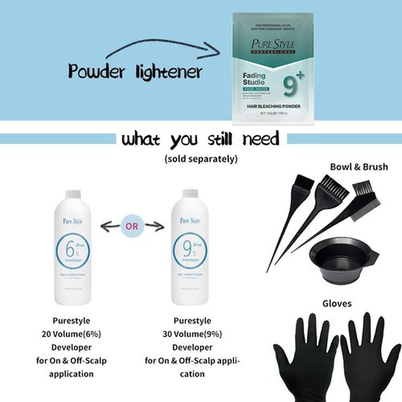 PURESTYLE 3Packs(150g) Professional Ammonia-Free Hair Bleach Powder, Bleach Blonde Hair Color Dye, Over 9 Levels Blue Fade Technology, Gentle Quick Bleach Lightener