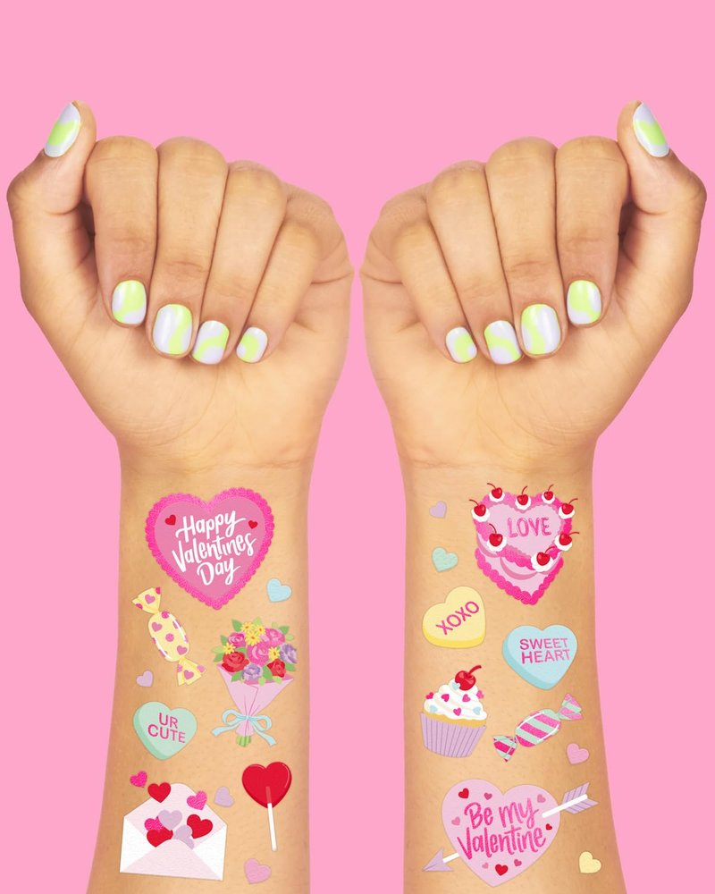 xo, Fetti Valentine's Day Temporary Tattoos - 54 Hot Pink Foil Styles | V-Day Party Decoration, Galentines, Party Favor, Be Mine, Candy Heart, Vday Supplies, XOXOs