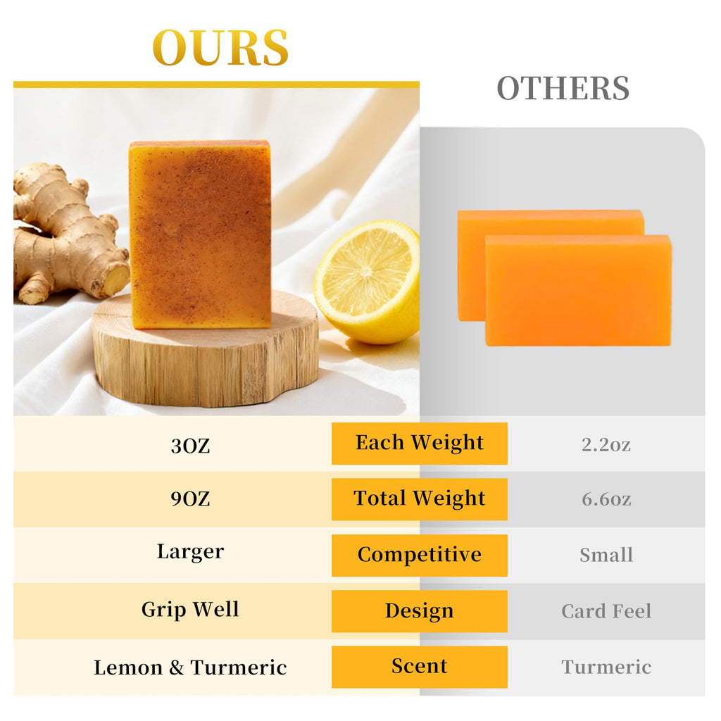 DOXOLATO Lemon Turmeric Soap Bars for Face Body - Gentle Exfoliating Turmeric Soap Bar Improve Skin Texture Moisturizing, 3 Bars