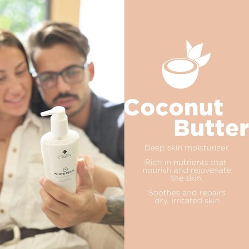 Cosmétiques Créatifs White Pearl Moisturizing Body Lotion with Coconut Butter and Hyaluronic Acid, 8.5 fl. oz.
