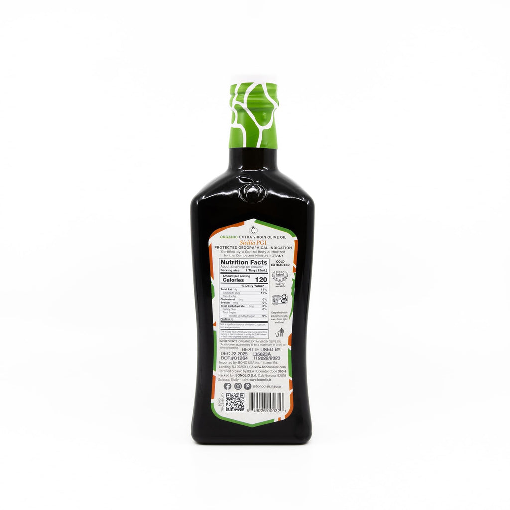 Bono Organic Sicilian PGI Extra Virgin Olive Oil, 16.9 Fl Oz – USDA Organic, Non-GMO, Cold Extracted, Certified Gluten Free, Clean Label Project Purity Award Winner