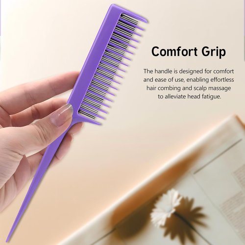 Skiennix Professional Teasing Comb Set - 3 Pack for Root Teasing & Volume Boost | 8.15 Inches - Black, Magenta, Purple