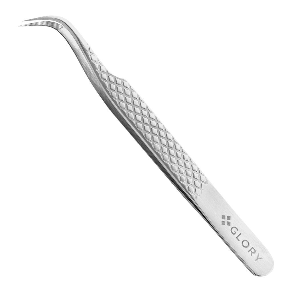 Glory Professional Curved Fiber Tip Eyelash Tweezers for Individual, Classic & Volume Diamond Grip Stainless Steel Precision Lash Extension Curved Tweezers for Multi Purpose