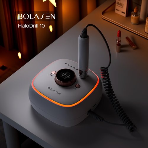 Professional Cordless Nail Drill 40000RPM Brushless - 7800mAh Rechargeable Electric Nail File for Acrylic Gel Nails, Fast Removal, Auto Start-Stop, Salon Use - BOLASEN HaloDrill 10