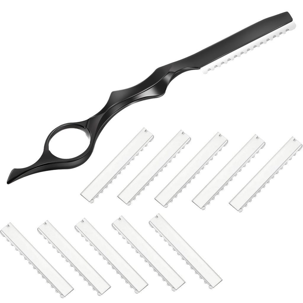 Mudder Hair Styling Razor Comb - 11 Pieces Hair Thinning Comb with Replacement Stainless Steel Razors for Salon Home Use (Black, Metal)