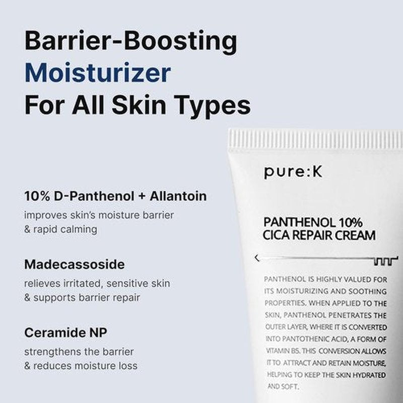 PURE K Panthenol 10% CICA Repair Cream - Intensive Barrier Recovery Moisturizer for Sensitive Skin (2.7 Fl Oz / 80ml)