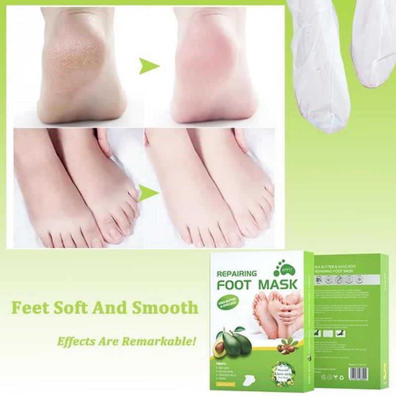 TEEROVA Repairing Foot Mask with Shea Butter and Avocado, Moisturizing Foot Mask for Dry Cracked Feet, Hydrating Foot Spa Socks (5 Pairs)