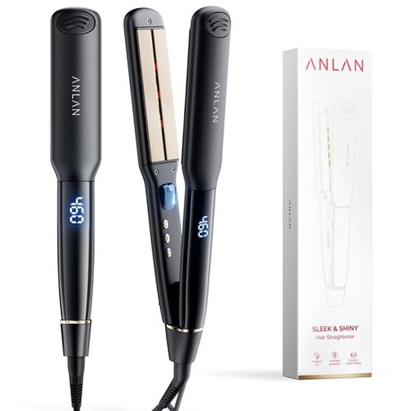 ANLAN Infrared Hair Straightener, 1.4" Ceramic Flat Iron with 20s Fast Heating, Negative Ions, 210–460°F Adjustable, Dual Voltage & Auto Shut-Off for Smooth, Shiny Styles