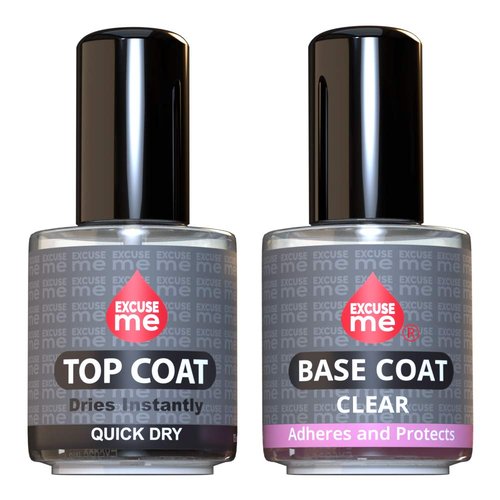 EXCUSE ME Duo Set Quick Dry Fast Top Coat + Base Coat Clear Long Lasting 15 ml / 0.5 oz