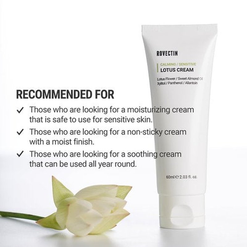 ROVECTIN Calming Lotus Water Cream (2.1 fl.oz, 60ml) Moisturizer + Aqua Cleansing Gel (5.9 fl. oz, 175ml) pH| Bundle [2 Pack]