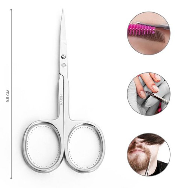 Cuticle Scissor, Extra Fine for Women and Men, Curved Stainless Steel Precise Pointed Tip Grooming Blades, Manicure, Pedicure, Trim Nail, Eyebrow, Eyelash, and Dry Skin, Hobri International, Silver