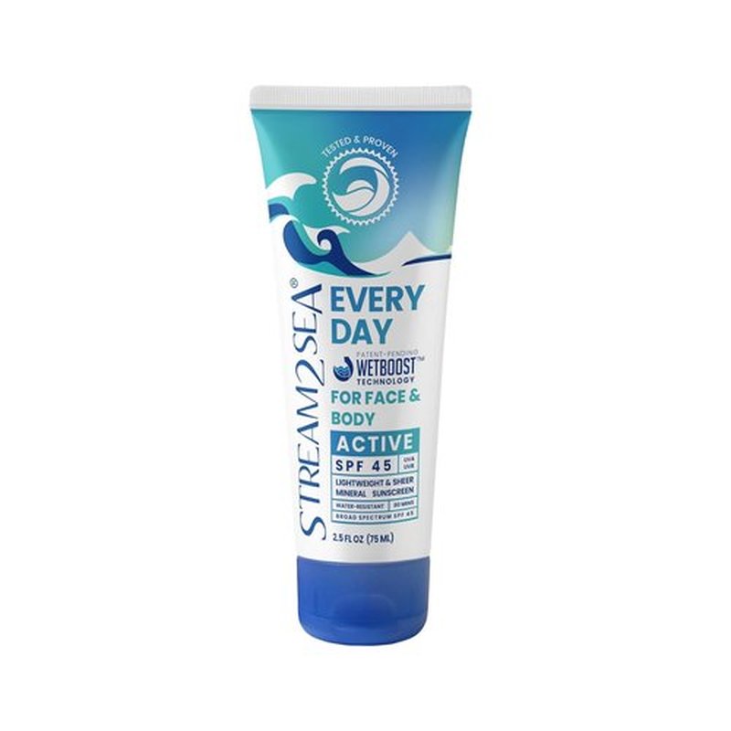 Stream2Sea SPF 45 Active Mineral Sunscreen - Biodegradable & Reef Safe | 2.5 Fl Oz Non-Greasy Protection for Face & Body