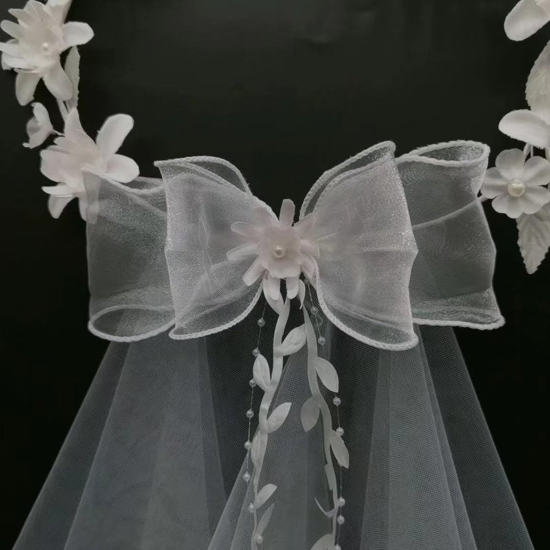 yuruyi Flower Crowns for Women, Floral Crown with Wedding Veil Headpiece for Wedding Bridal Festival Photography Hair Wreath Accessory Hairbands for Girls