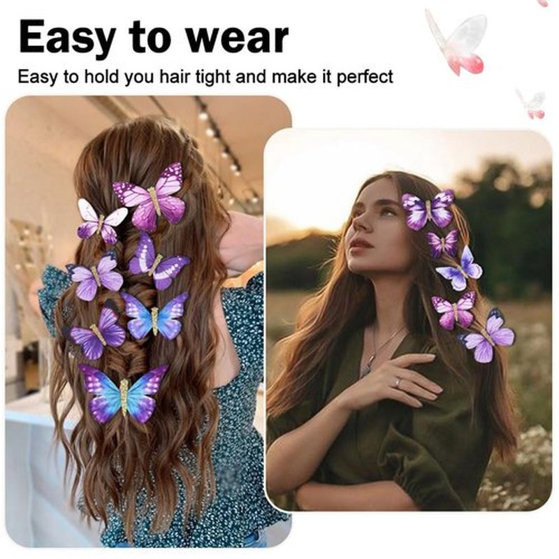 18Pcs Butterfly Clips with Rhinestones for Teens Women Y2K Glitter Hold Jaw Clips - Cute Headwear Gifts for Wedding, Back to School Hair Accessory, Purple