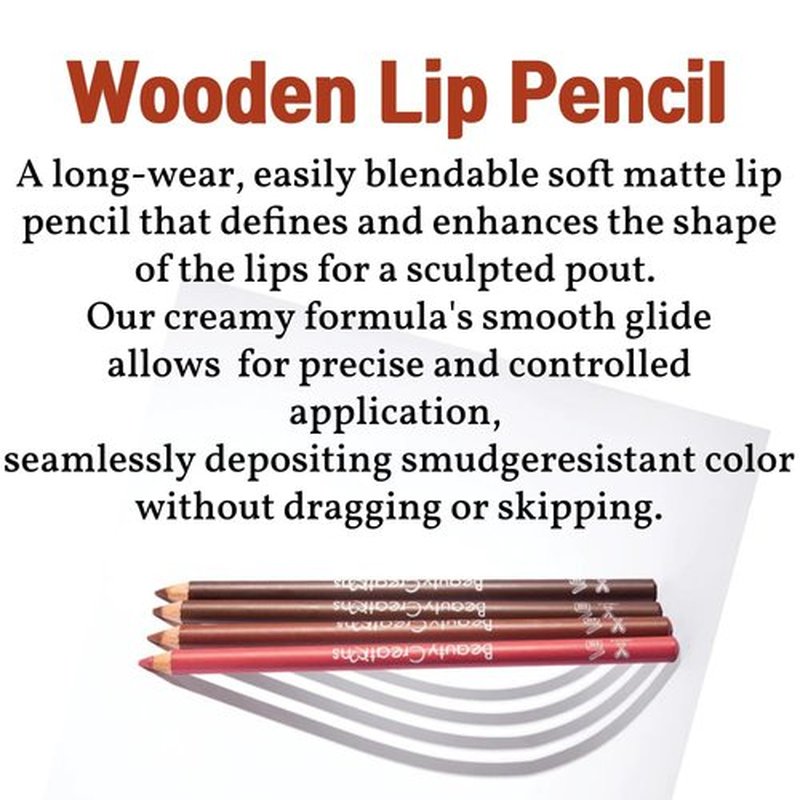 12 Colors Wooden Lip Liner Pencil Set, High Pigmented Soft Matte, Long Wearing, Deep and Rich in Color, Smudge Resistant