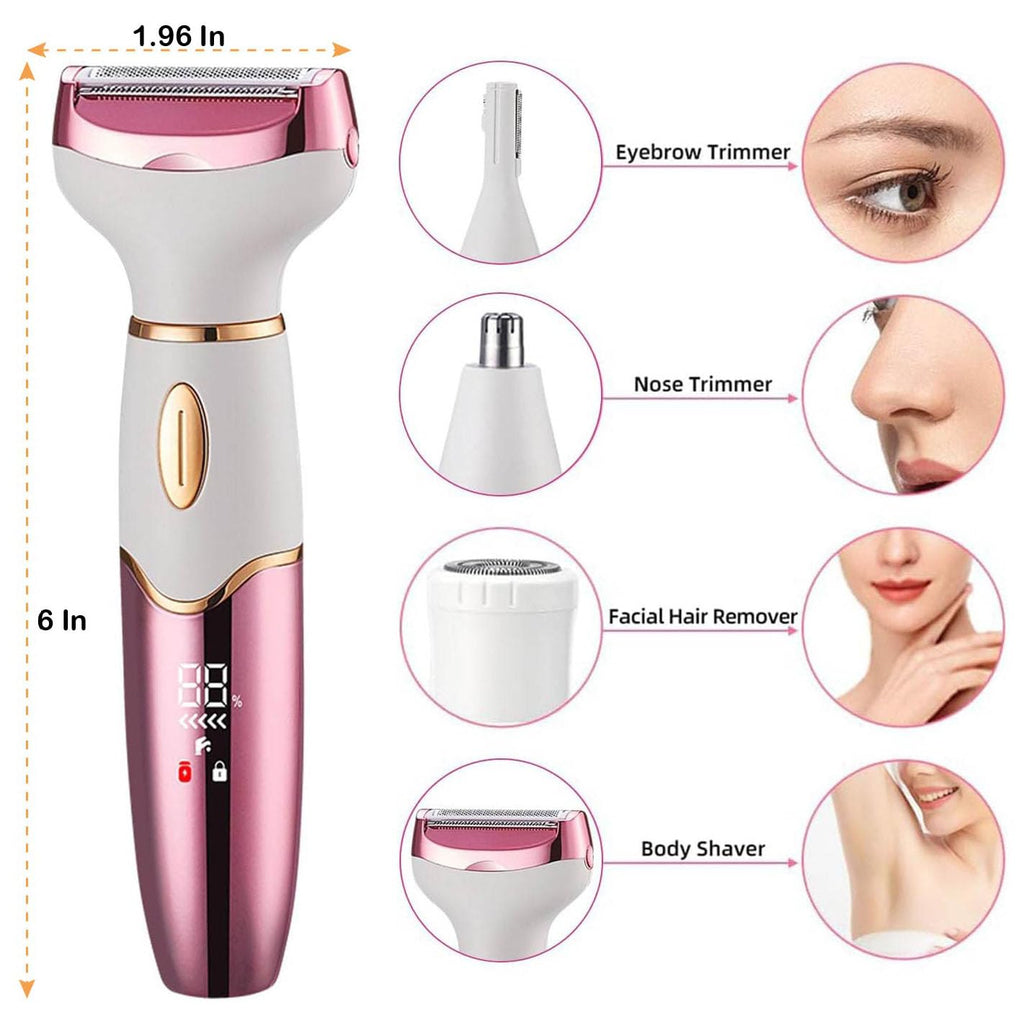 Electric Razors for Women, 4 in 1 Electric Shaver for Women, Wet & Dry Ipx7 Waterproof Bikini Trimmer and Facial Hair Remover, Painless Ladies Body Razors for Nose Eyebrow Arms Armpit Legs Pubic Area