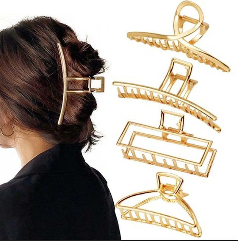 Parcce 4 Pack Large Metal Hair Clips for Thin to Thick Curly Hair, 4.3 Inch Big Nonslip Gold Color Clamps, Perfect Fashion Jaw Claw Hair Styling Accessories for Women and Girls, Christmas Gifts