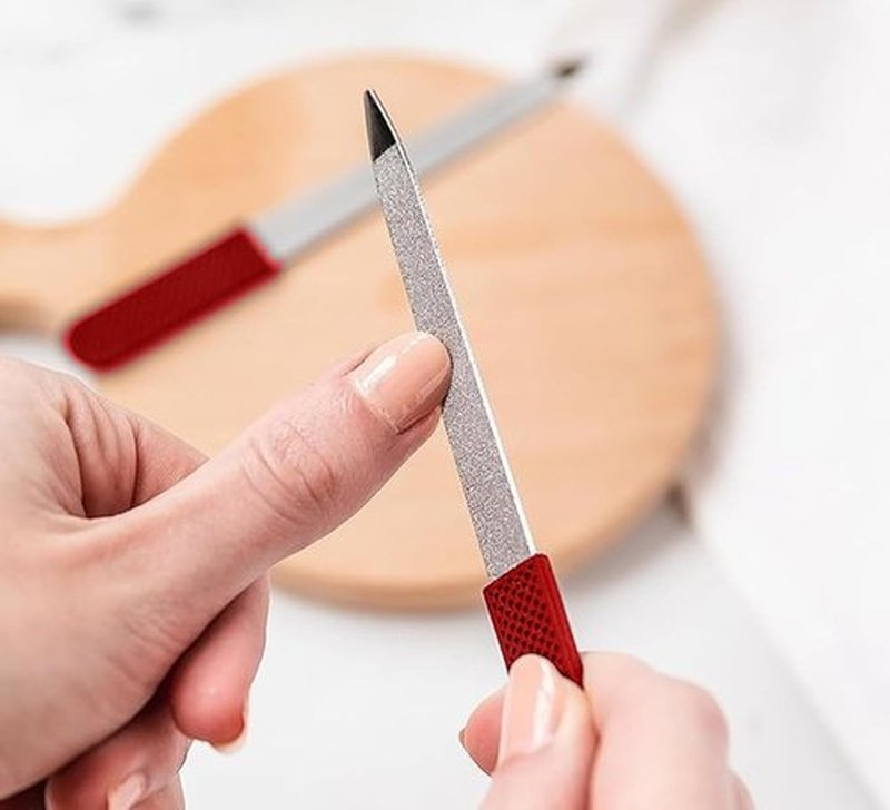 Professional Sapphire Nail File Ruby Red, 5" Stainless Steel, Double-Sided Metal File, Ergonomic Non-Slip Handle, for Natural, Gel, Acrylic Nails, Manicure & Pedicure Tool