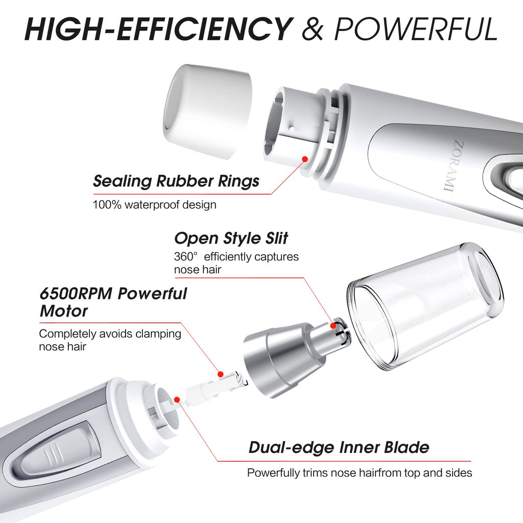 Ear and Nose Hair Trimmer Clipper - 2026 Professional Painless Eyebrow & Facial Hair Trimmer for Men Women,Battery-Operated Trimmer with IPX7 Waterproof,Dual Edge Blades for Easy Cleansing White
