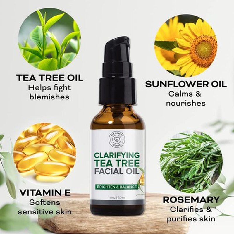 Clarifying Tea Tree Facial Oil - Targets Acne & Uneven Skin Tone | Antioxidant-Rich 1 fl oz (30ml)
