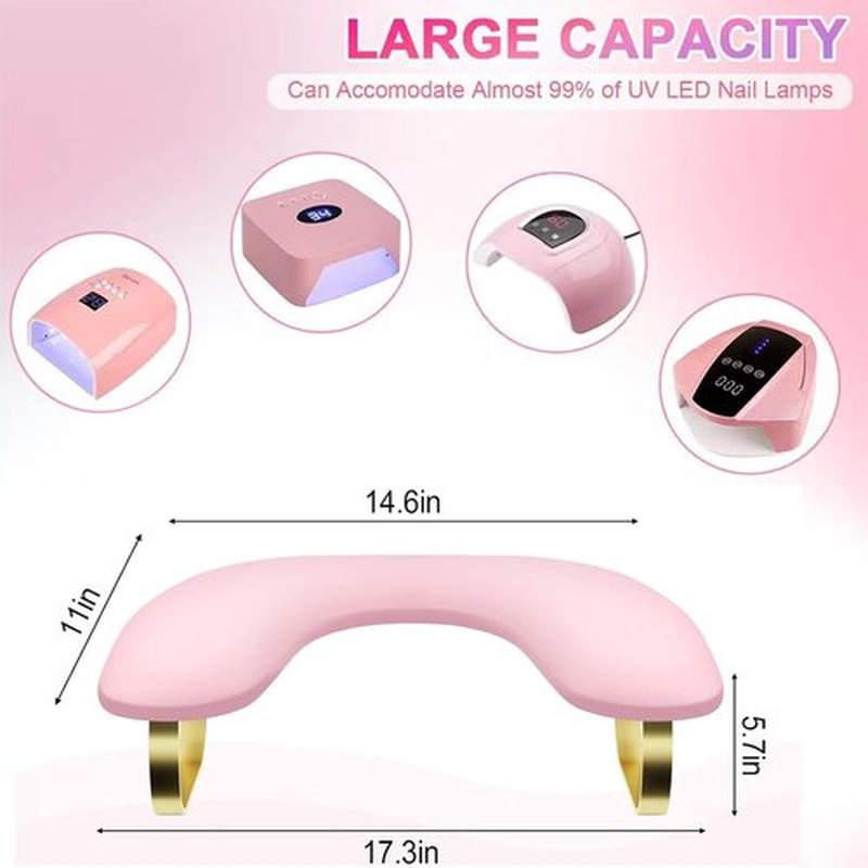 Ankysasky U-shaped Arm Rest for Nails Tech, Nail Arm Rest with Detachable Brackets Microfiber PU Leather Manicure Hand Rest Pillow for Nail Tech Must Haves Manicure Tools (Pink with Metal Legs)