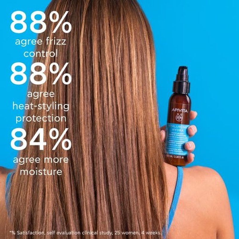 Apivita Hydration Leave-In Conditioner - Lightweight Moisturizing with Hyaluronic Acid & Aloe, Reduces Frizz, 100 mL / 3.38 oz