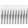 10 PCS Stainless Steel Eyelash Tweezer, Curved Pointed Craft Tweezers for Crafting with Protective Cover Precision Tweezers Set Multipurpose Nail Sticker Tweezer for Eyelash Extensions Blackhead
