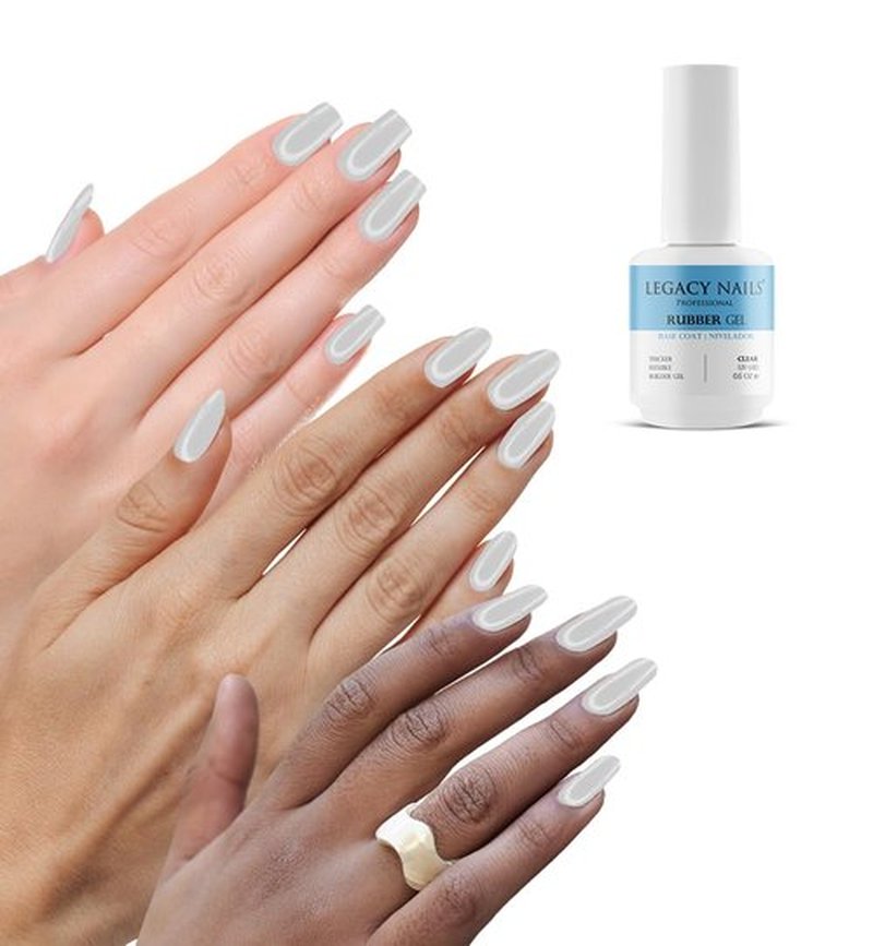 LEGACY NAILS Professional Rubber Gel Base-Coat 0.5 fl oz. Nivelador UV-LED Full Coverage Elastic Thick Flexible Gel Base Coat Builder (CLEAR)