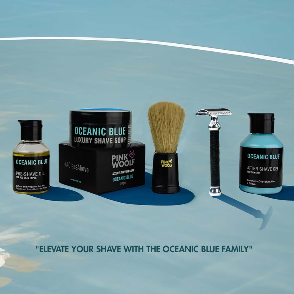 Pink Woolf Oceanic Blue Artisan Shaving Soap for Men | Fresh Aquatic Cologne Scent | Rich Lather Wet Shaving Soap | Traditional Luxury Shave Soap for Sensitive Skin