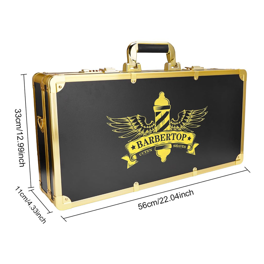 Professional Barber Supplies Case, Barber Cases for Clippers and Supplies, Hairdressing Tools Storage Case with Handle and Secure Numlock, Barber Travel (Golden)