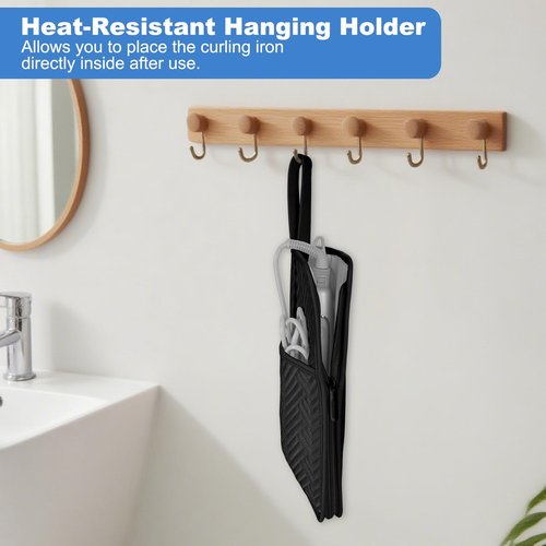 SITHON Hot Iron Holder & Mat, Heat Resistant Hair Tools Travel Bag Portable Hot Tools Organizer Cover Pouch for Curling Irons, Flat Irons, Hair Straightener and Styling Tools (Bag Only) (Black)