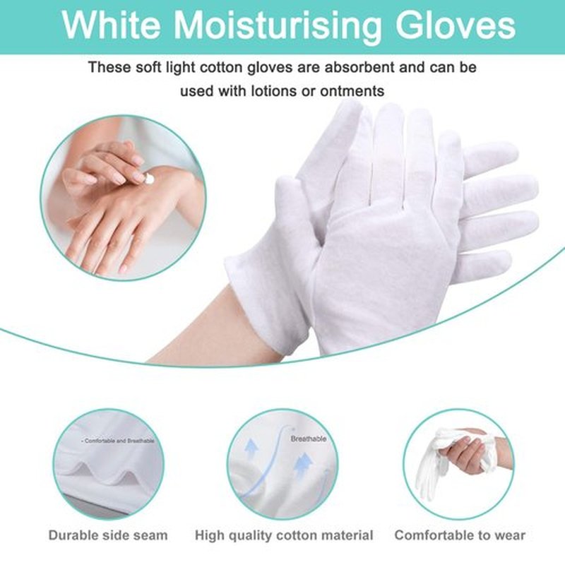 Cotton Gloves - 24pcs Soft White Gloves Moisturizing Eczema Gloves for Dry Hands SPA Inspection (X-Small)