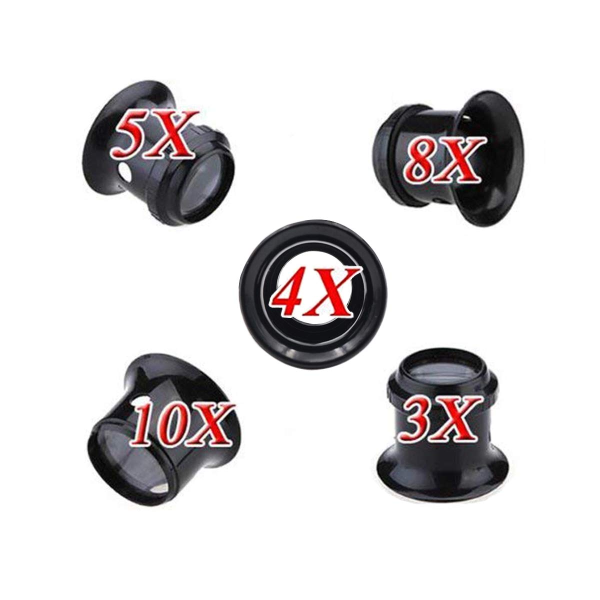 5PCS Portable Monocular Magnifier Small Magnifying Glass (10X 8X 5X 4X 3X)