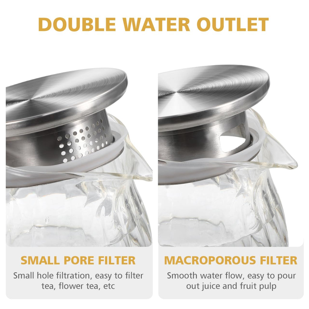 Housoutil Stainless Steel Carafe Lid Replacement for Glass Water Pitcher Leak-Resistant Cover with Dual Drain for Cold Beverage and Tea Pitchers