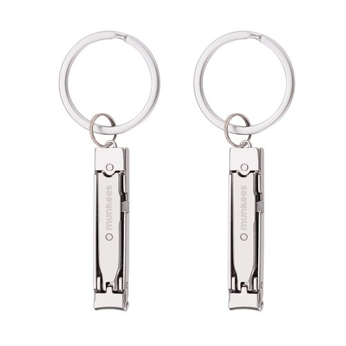 munkees Ultra-Thin Nail Clippers Keychain, Mini Foldable Nail Cutter with Key Ring, Small Portable Stainless Steel Pocket Manicure Set for Travel, Camping, & Outdoor (Stainless Steel, 2)