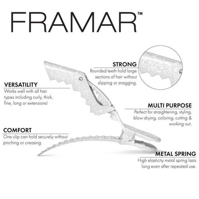 FRAMAR Glitter Hair Clip Set - Alligator Clips For Hair Styling, Hair Styling Clips Sectioning, Glitter Hair Clips For Women Styling, Salon Hair Clips – Firm Hold Without Slipping – 4 Pack