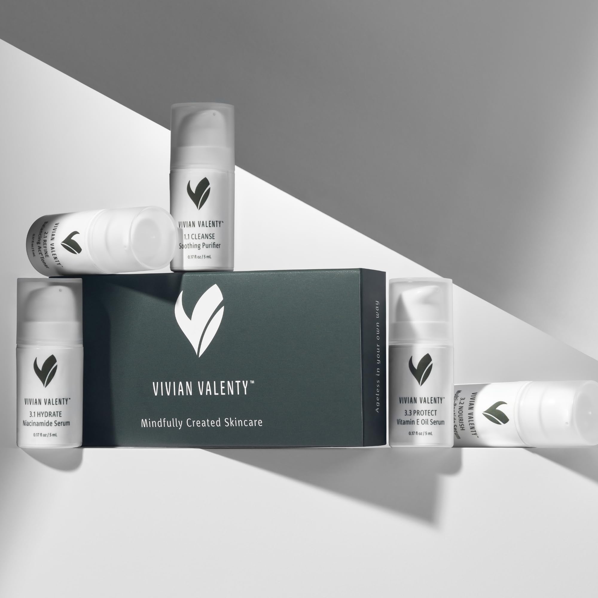 Vivian Valenty Skincare Skincare Kit – Cleanse, Refine, Hydrate & Protect System with Serums, Toner & Face Oil (5-Piece Travel Size Set)