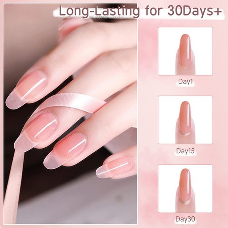 Poly Nail Gel Builder Kit - Clear & Light Pink Gel Extension Starter Kit with Slip Solution, Rhinestone, DIY Manicure Home Gift