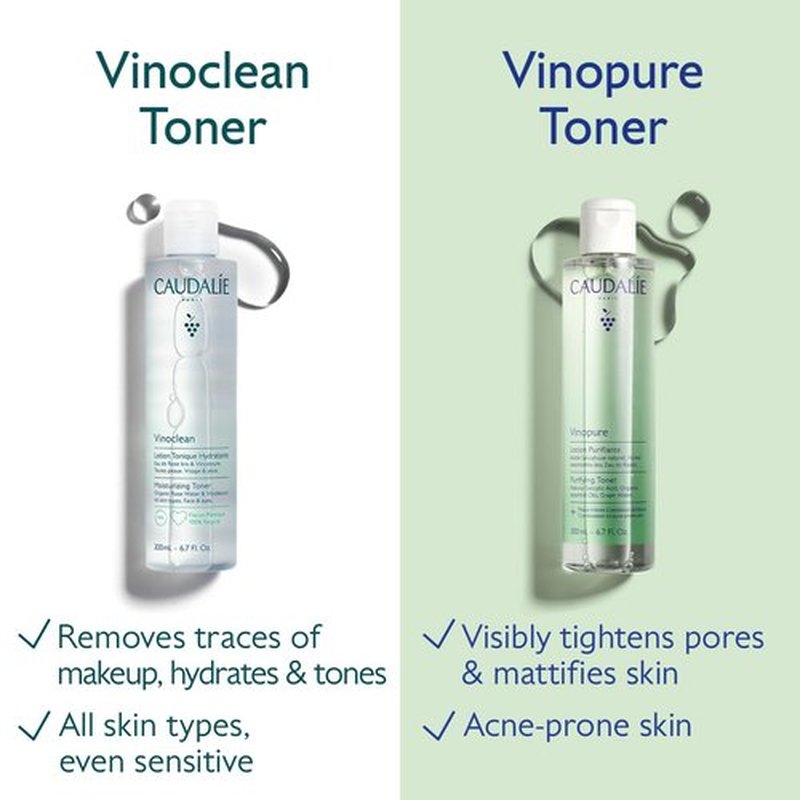 Caudalie Vinopure Toner - Salicylic Acid Pore Minimizing & Exfoliating with Organic Rose Water
