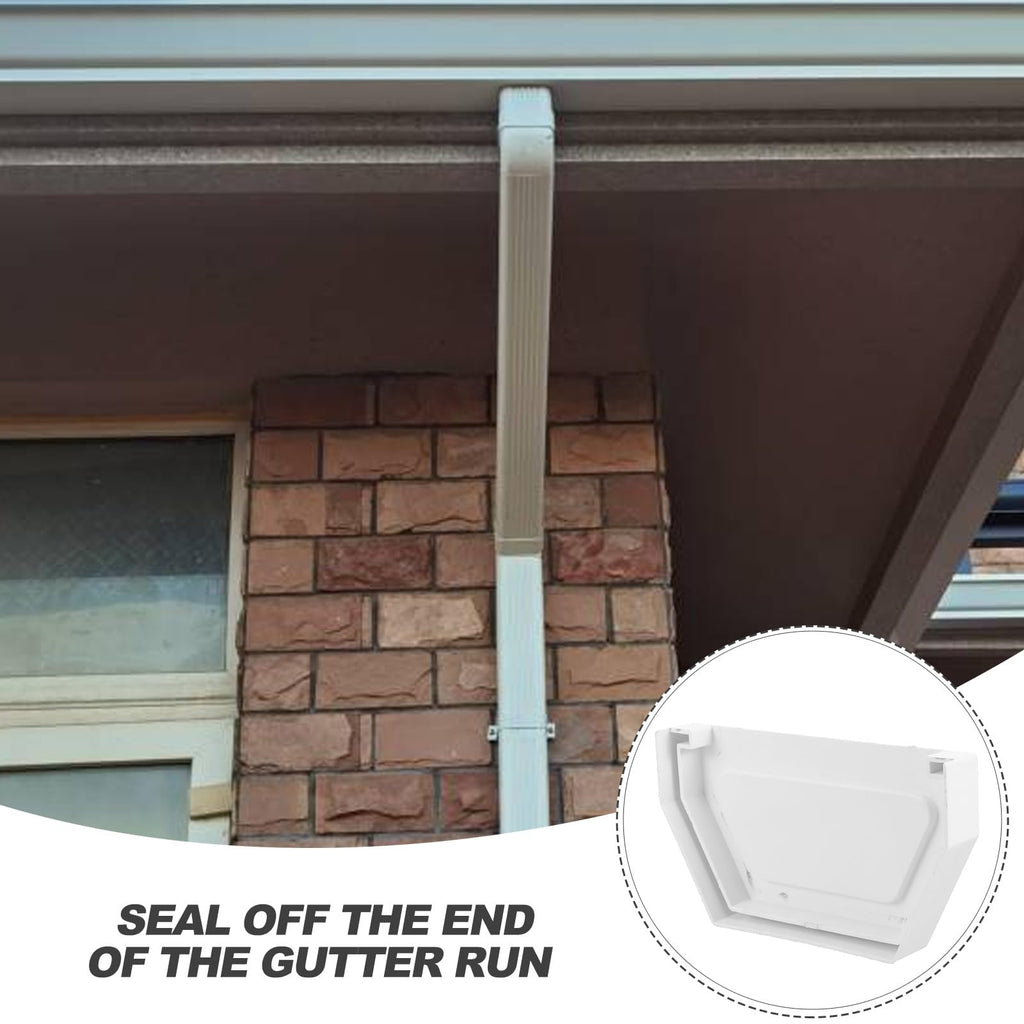 Uonlytech 2pcs end Cap Water Seal Plastic Gutter downspout end caps White Component Drain Connector Downspouts Gutter end caps Square Plastic Gutter downspout end Seal