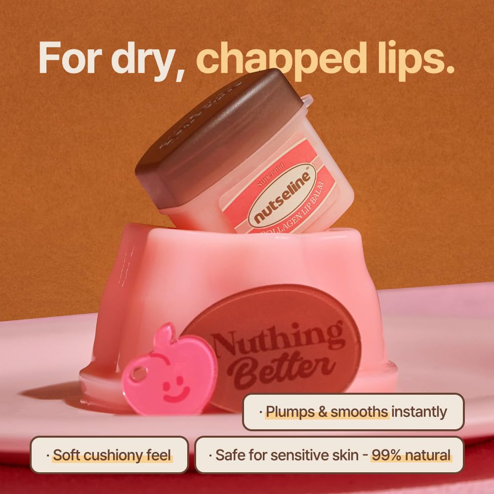 Nutseline Super Nut Collagen Keyring Lip Balm 11ml – 3-in-1 Lip Care Korean Skin Care, Plumps & Firms Lips, Collagen-Boosting, Shea Butter Formula for Hydration & Smoothness, Portable Keyring Design
